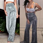 Женские брюки Серебристые домашние штаны на молнии с высокой талией и широкими штанинами прямые свободные удобные модные и элегантные брюки