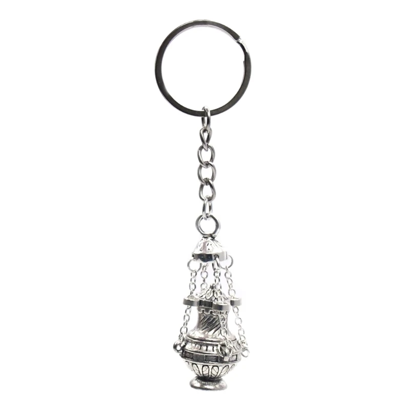 

B0KB Christian Incense Burner Keychain Religious Key Ring Jewelry Bag Car Pendant Keyfob Church Souvenirs Gift