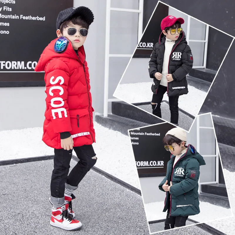 

Children Cotton Jacket with Glass Boys Winter Coat New Hooded Zipper Solid Thick Outerwear Boys Parka Kids Winter Clothes TZ443