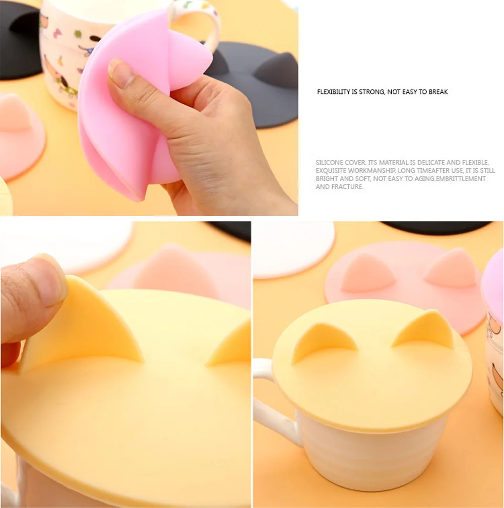 Funny Water Cup Cover Hot Cute Cat Ears Dust Cover Reusable Silicone Cup Cover DIY Free Splicing Water Cup dust cover