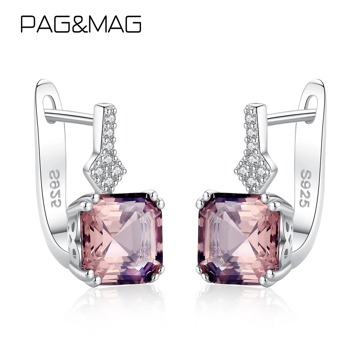 Женские квадратные серьги клипсы PAG & MAG из настоящего стерлингового серебра 925