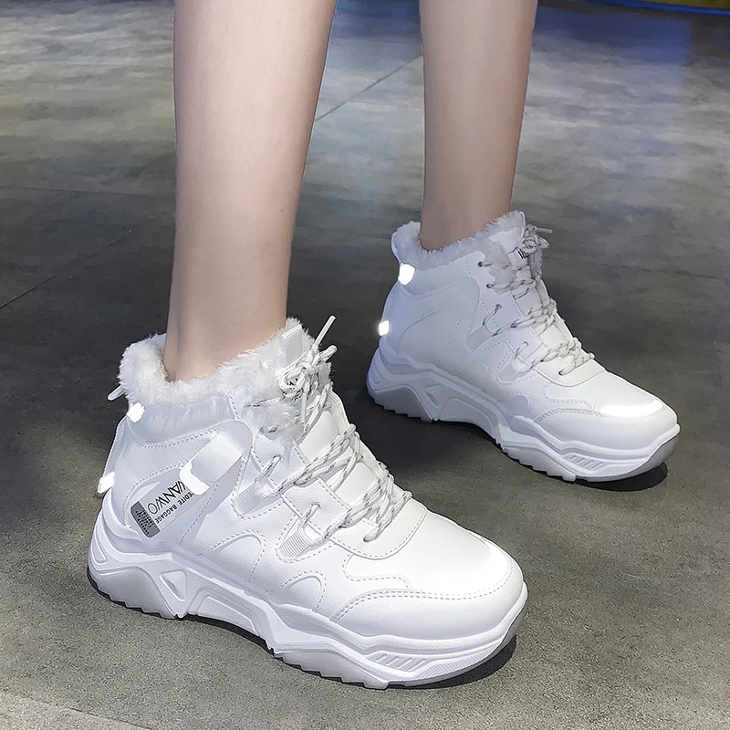 Rimocy/белые кроссовки женская зимняя теплая обувь женские удобные плюшевые на