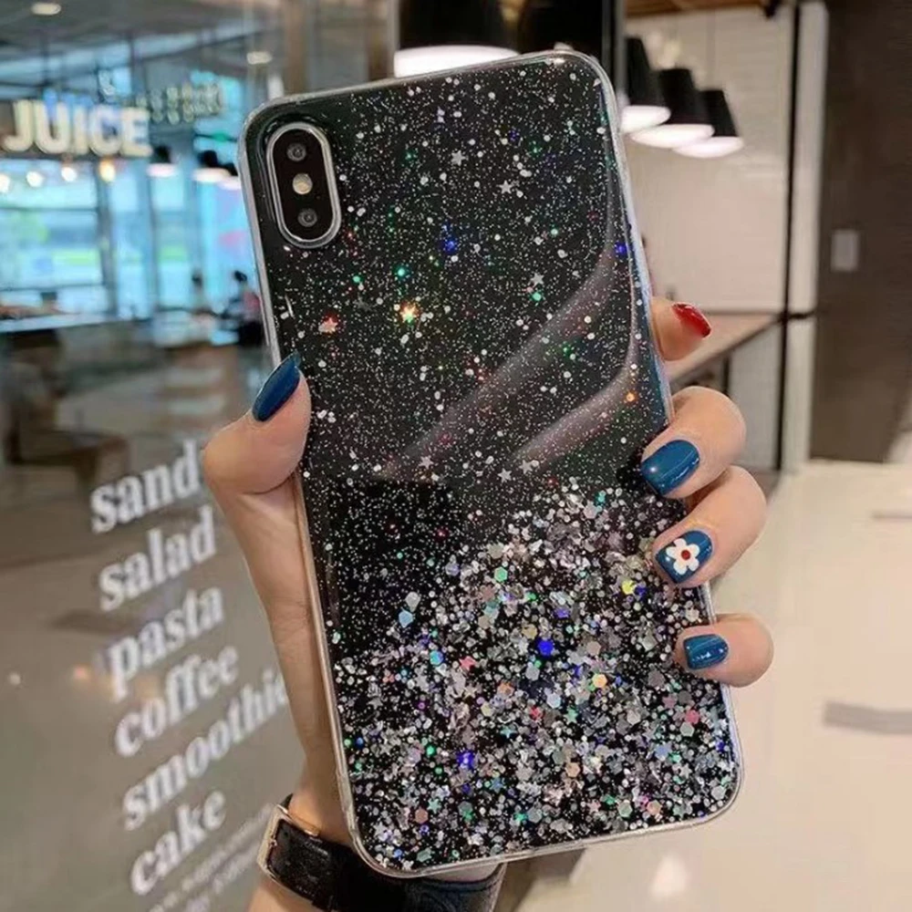 Блестящий порошковый чехол из фольги для телефона iPhone 11 Pro XS Max XR X 8 7 6 6s Plus мягкий