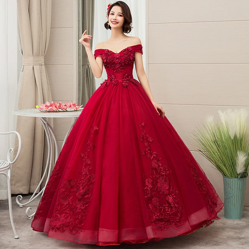 

Burgundy Pink Quinceanera Dresses Party Prom Lace Embroidery Off The Shoulder Ball Gown 5 Colors Quinceanera Dress Plus Size