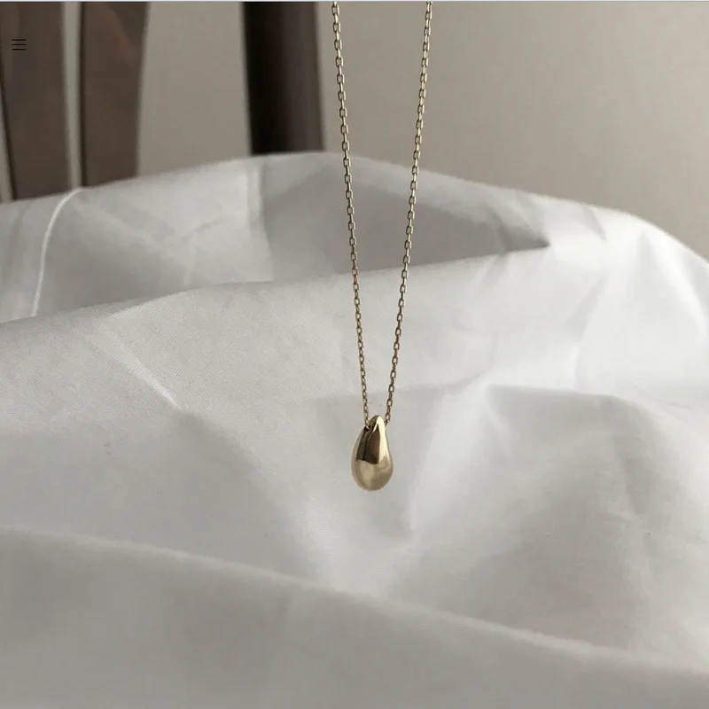 HF JEL S925 Sterling Silver Water Drop Choker Chain Korean Necklaces Women Simple Versatile Pendant Necklaces Christmas Jewelry