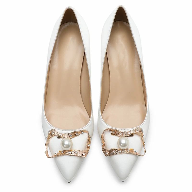 

White pearl wedding shoes square buckle single shoes female high-heel bridesmaid wedding shoes bridal shoes
