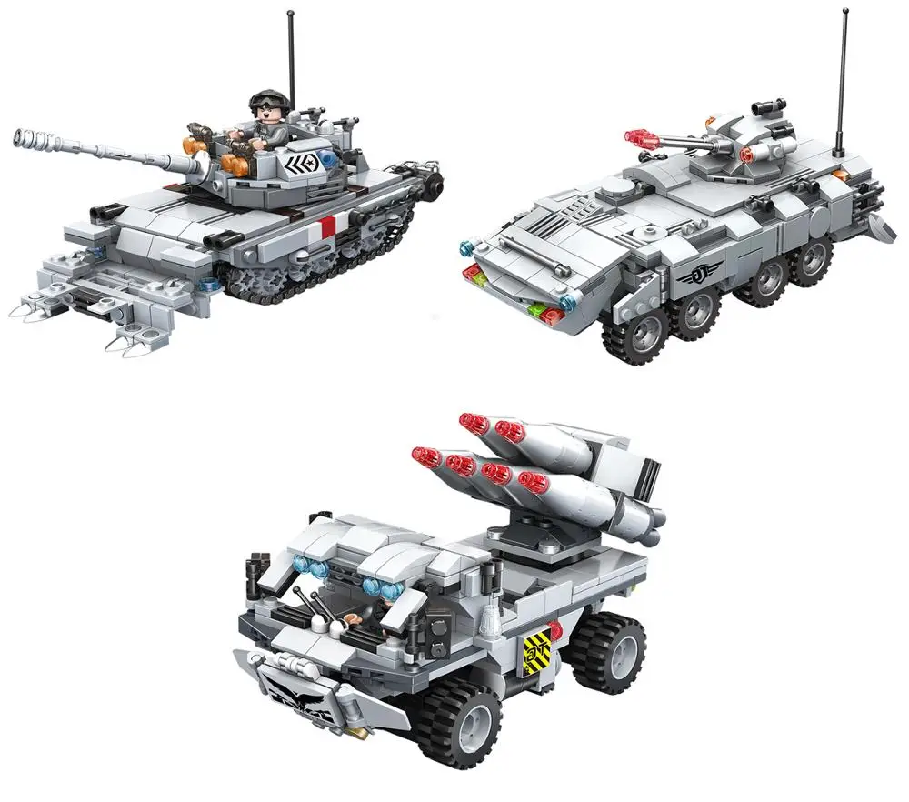 

Panluosi building blocks assembling toys boys city police base deformation tank military children's toys