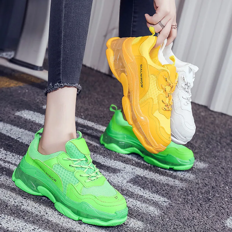 Массивные женские кроссовки сетчатые дышащие желеобразные на платформе