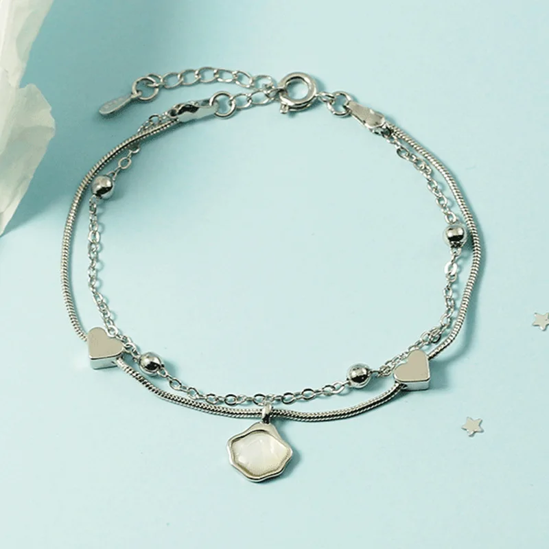 

Женский двухслойный браслет из серебра 925 пробы, с подвесками в форме сердца