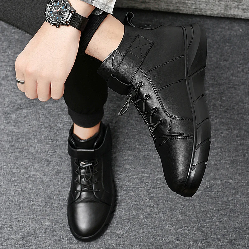 

High quality Genuine Leather Men Waterproof Boots Men Casual Shoes Fashion Ankle Boots Men Ankle Winter Men Boots Big size 38-48