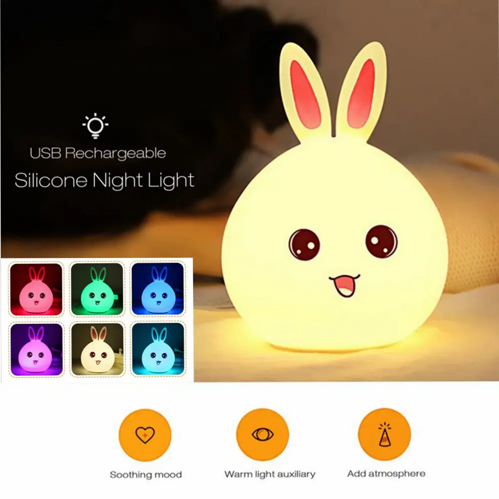 USB Прекрасный Кролик Силиконовый светодиодный ночник для маленьких детей