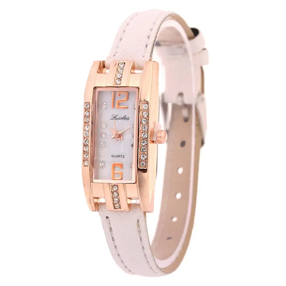 Женские Простые прямоугольные переливающиеся Кристальные часы кожаный ремешок