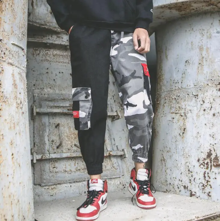 Korean trousers men's military style loose straight nine-point elastic camouflage pants ropa hombre