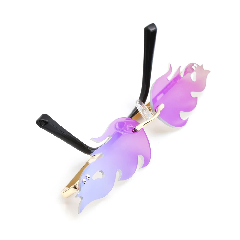 

Outdoor Fashion Fire Flame Sunglasses Women Men Rimless Wave Sun Glasses UV 400 Eyewear Luxury Trending Narrow Bike Sunglasses