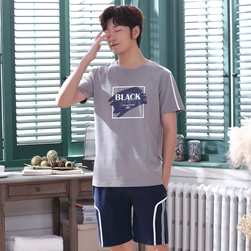 

Yidanna Men Pajamas Set Cotton Nightwear Short Sleeved Sleepwear Summer Sleep Clothing 2-Piece Set Nighties Nightdress Suit