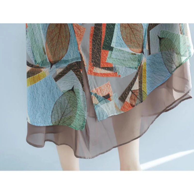 

EORUTCIZ Summer Print Dress Women Chiffon Oversize Dress Casual Fashion Vintage Beach Dress Robe Femme LM731