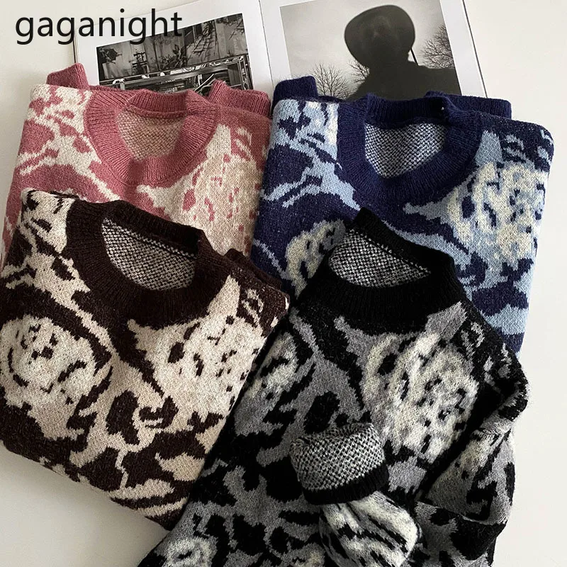 

Gaganight женский свитер с цветком розы мода 2021 осень и зима новые корейские шикарные мягкие женские свободные топы с круглым вырезом и длинным ...