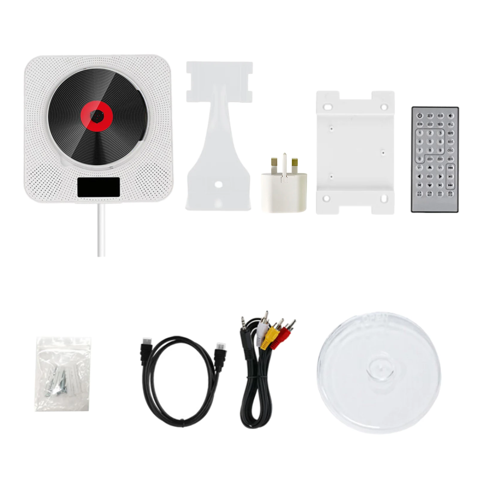 

White Bluetooth CD Player Wall Mounted FM Radio Remote Control UK Plug