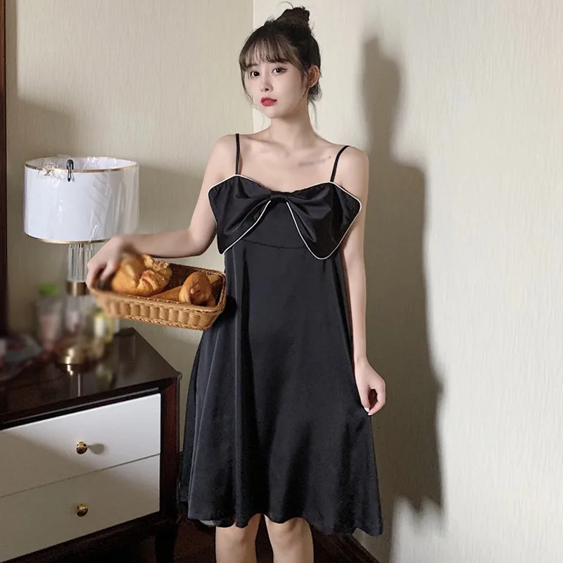 

Летняя Женская корейский стиль удобный топ для сна Повседневная дизайнерская тонкая пикантная Ночная рубашка на бретелях для дома черная