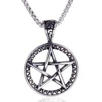 vintage five pointed star ring pendant mens necklace silver color popular jewelry carved metal chain accessories male gifts