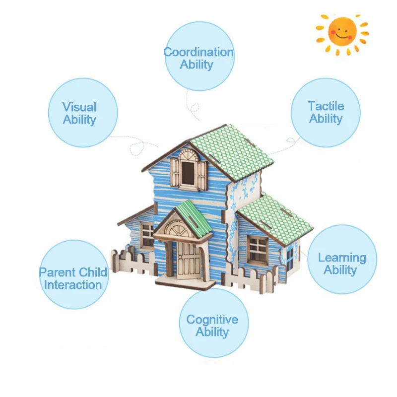 

1 pc 3D Wooden Puzzle Toys Jigsaw Architecture House DIY Kids Educational Wooden Toys