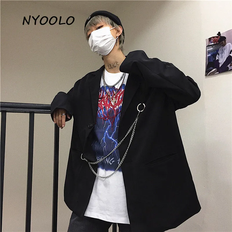 Блейзер NYOOLO с карманами и цепочкой для мужчин женщин повседневный однобортный