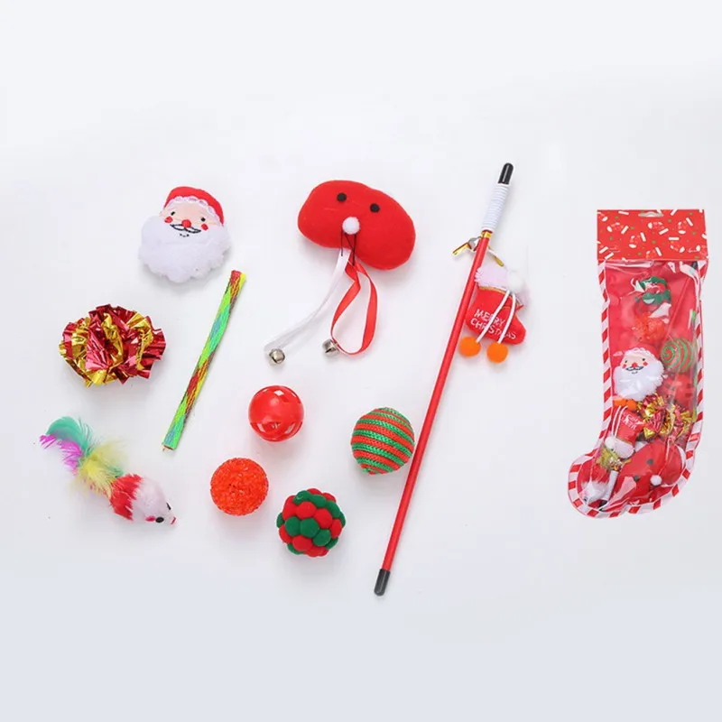 Christmas Pet Cat Toy Set Funny Ball Socks Creative Assorted Interactive Play for Kittens | Дом и сад