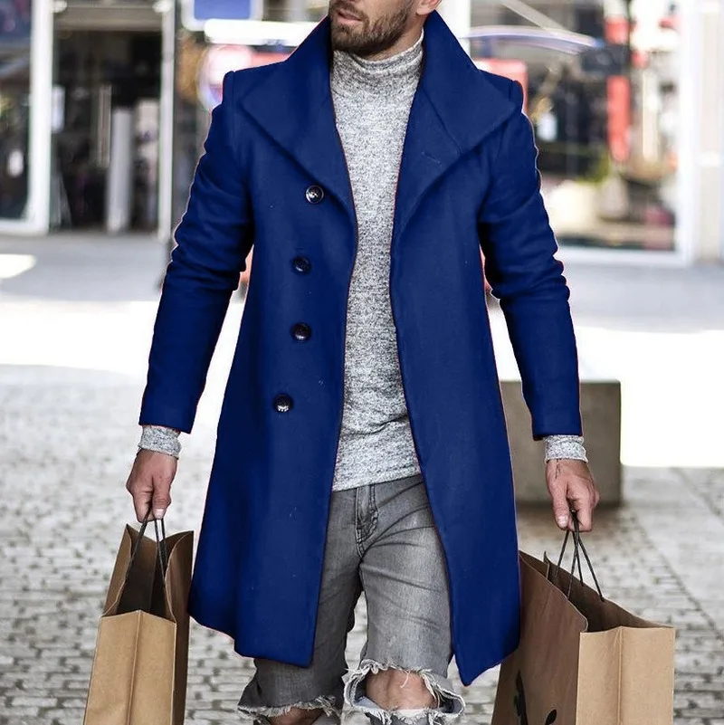 

Hot Style 2020 Autumn Winter Woolen Coat Mid-length Coat Woolen Lapel Single-breasted Men's Clothing