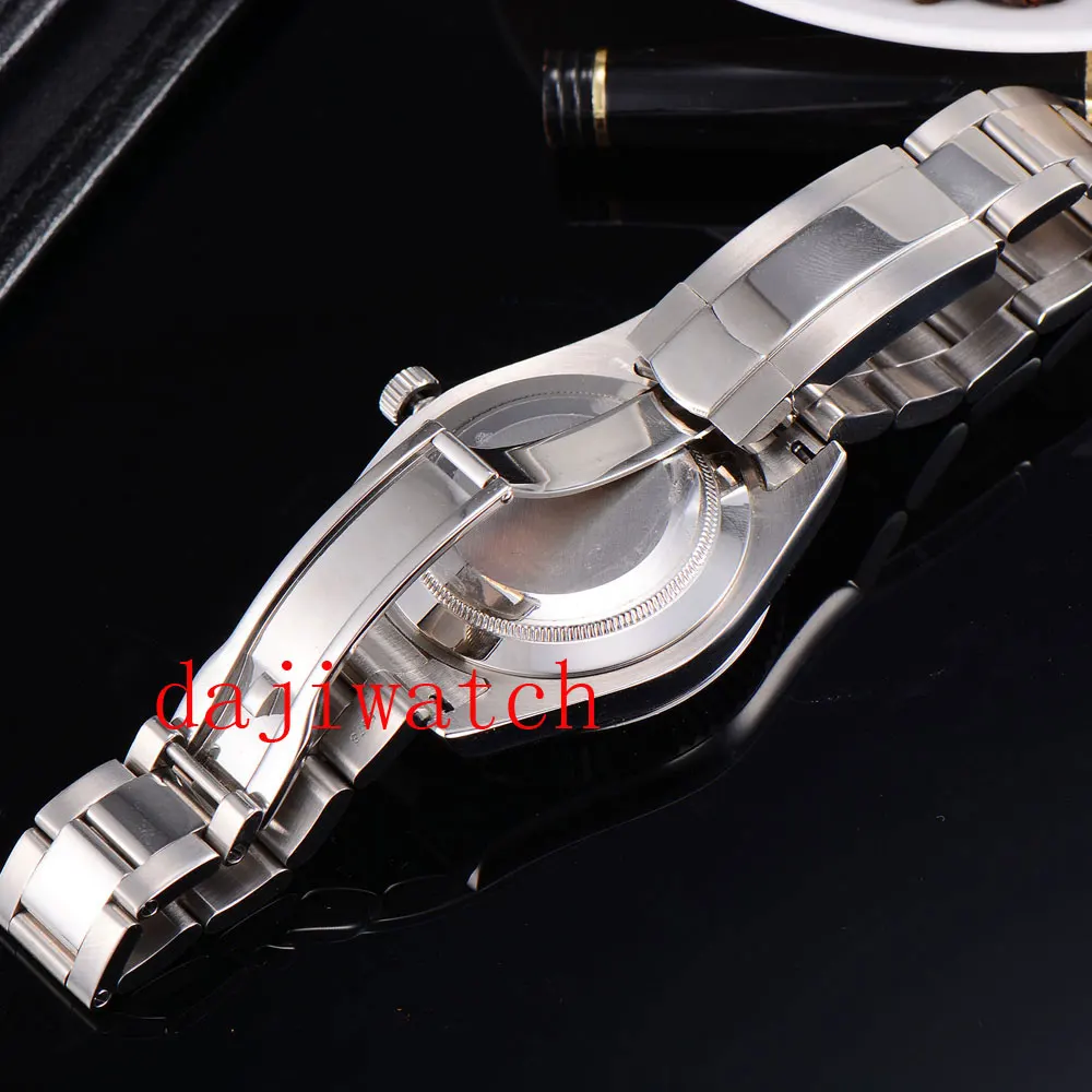 

Parnis 40mm Beige dial sapphire glass automatic folding buckle mens watch