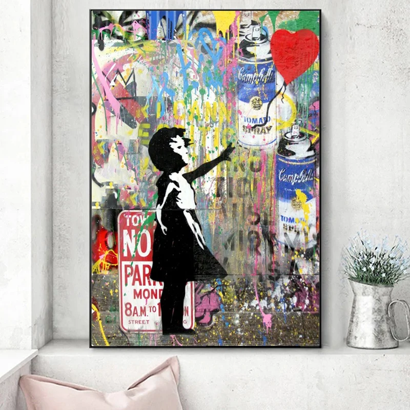 

Banksy Graffiti Art Girl Holding Balloons Canvas Paintings On The Wall Art Posters And Prints Art Pictures Kids Room Wall Decor