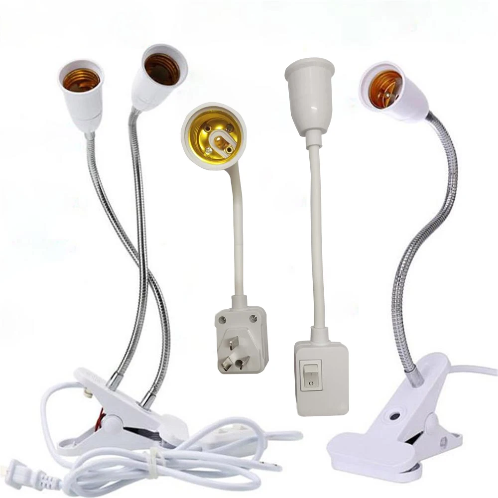 

EU US Plug 360 Degrees Flexible Desk Lamp Holder E27 Base Light Socket Gooseneck Clip-On Cable With On Off Switch for Home Plant