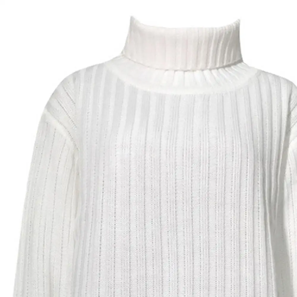 Женское мини-платье с высоким воротником однотонное вечернее платье-свитер