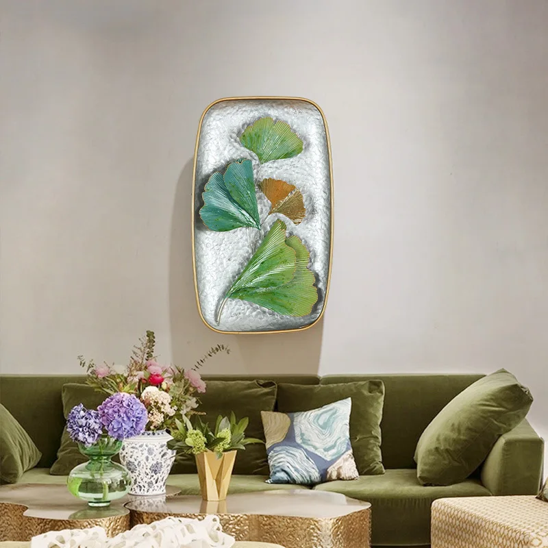 

Wrought Iron Wall Hanging Mural Crafts Decoration 3D Stereo Apricot Leaf Lotus Banana Wall Sticker Background Ornament R2233