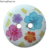 50pcs flower printed round sewing wooden buttons for kids clothes scrapbooking decorative handicraft diy accessories wood button