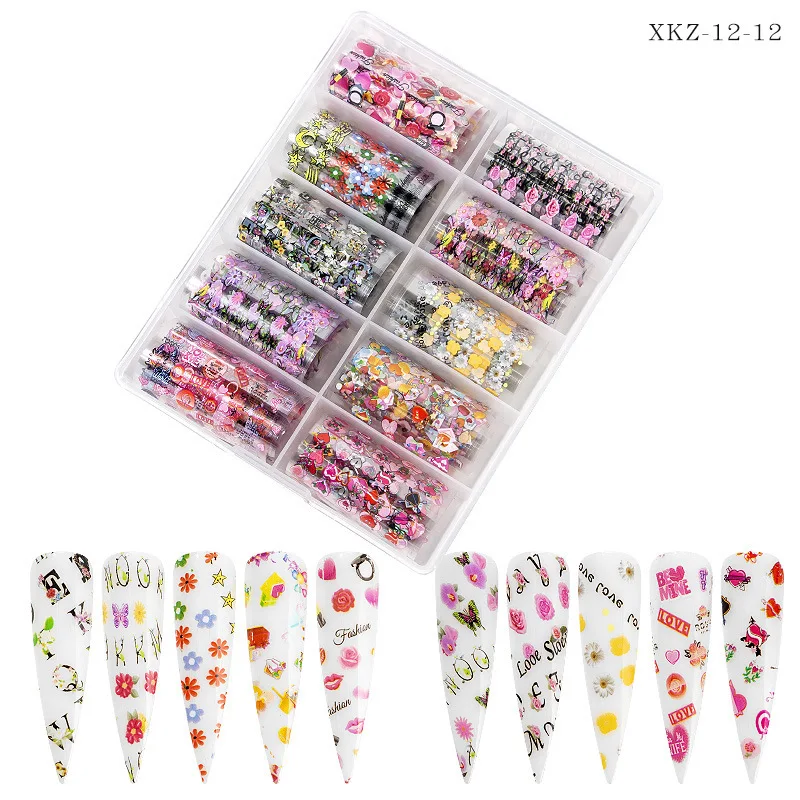 

10 color boxed 3D Nail Sticker Christmas Bronzing Nail Art Stickers Winter Glitter Snowflower Decals Decorations