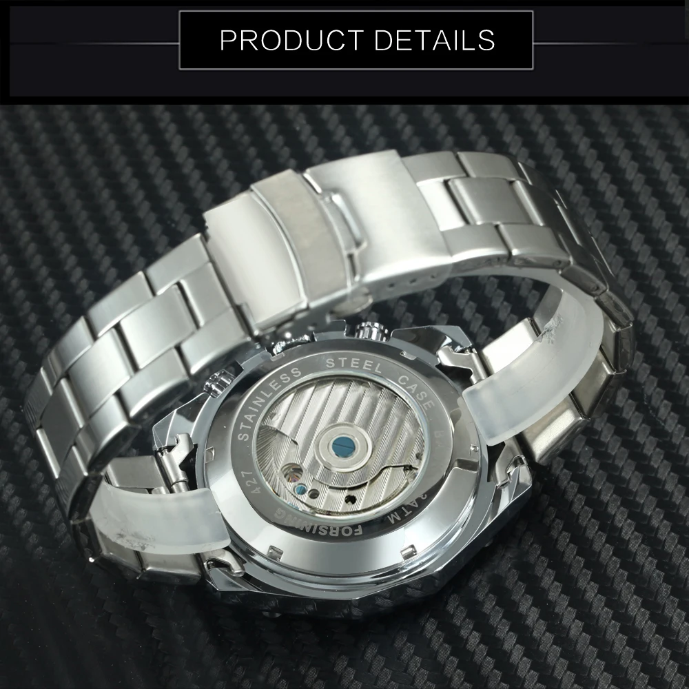 FORSINING механические часы Роскошные automatic Tourbillon Нержавеющая сталь ремешок Скелет для мужчин Солнце Луна фазы