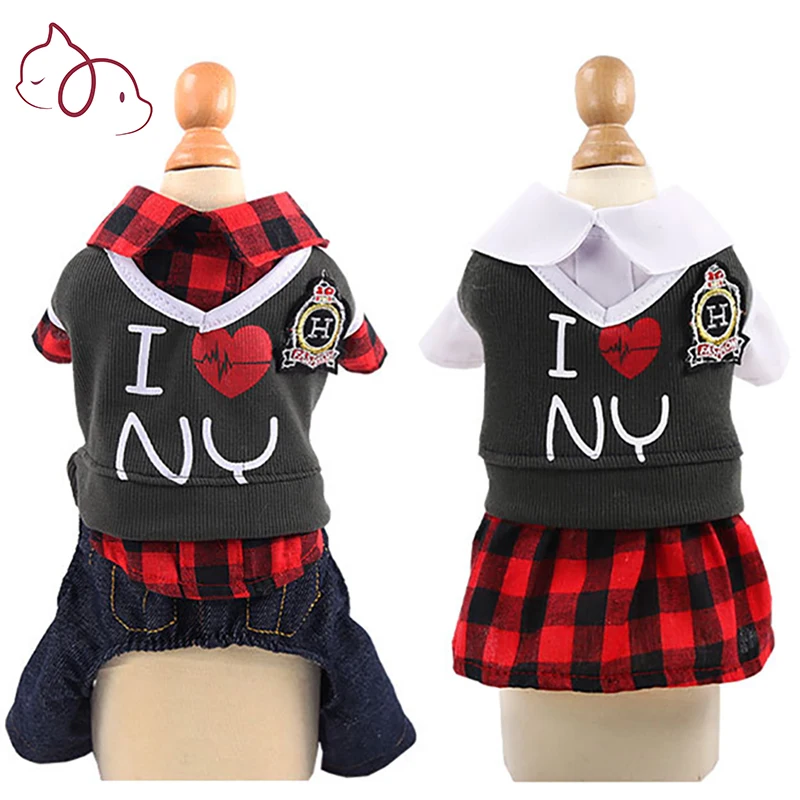 

Одежда для маленьких собак, комбинезон, костюм для собаки, клетчатая рубашка в стиле преппи, одежда для йорков, Мопсов, чихуахуа, французског...