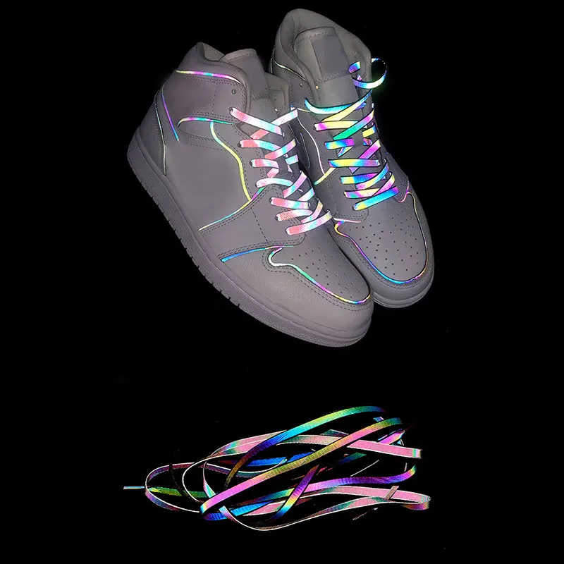 

1 Pair 120cm Flat Reflective Runner Shoe Laces Safety Luminous Glowing Shoelaces Unisex for Sport Basketball Canvas Shoes