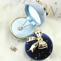 new product round jewelry box creative velvet bow ring box jewelry boxes jewelry packaging for ring earring pendant organizer