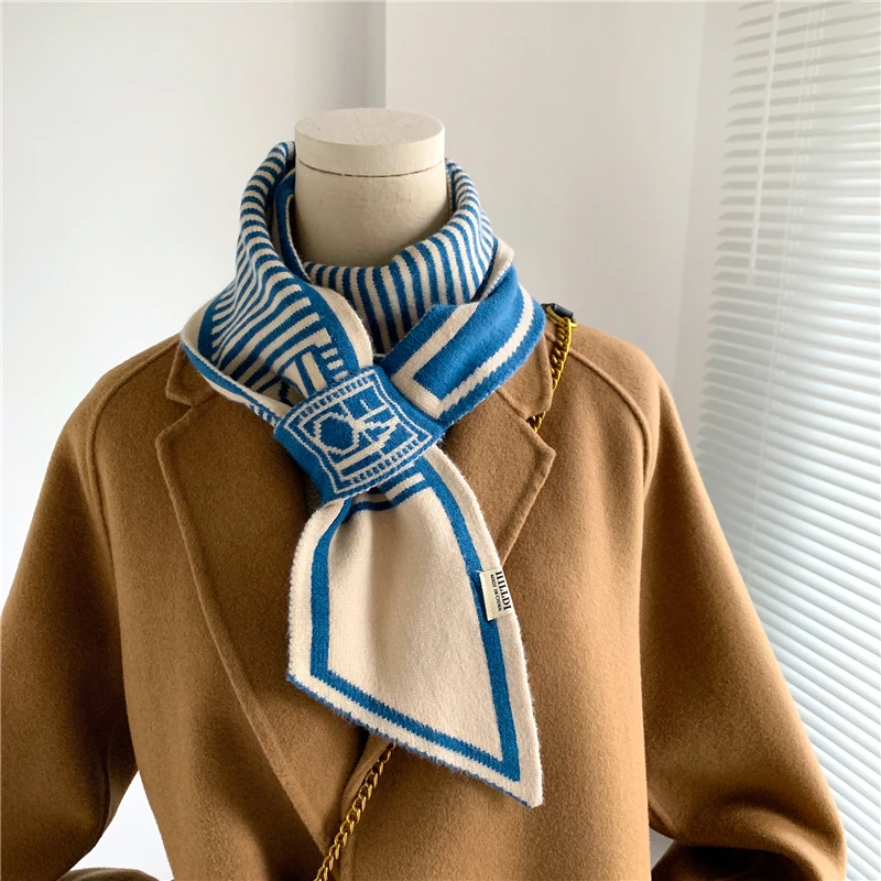 

2022 Print Knitted Skinny Winter Neckerchief Women Letter Cashmere Warm Scarf Bufanda Long 132*12cm Small Scarves Design Foualrd