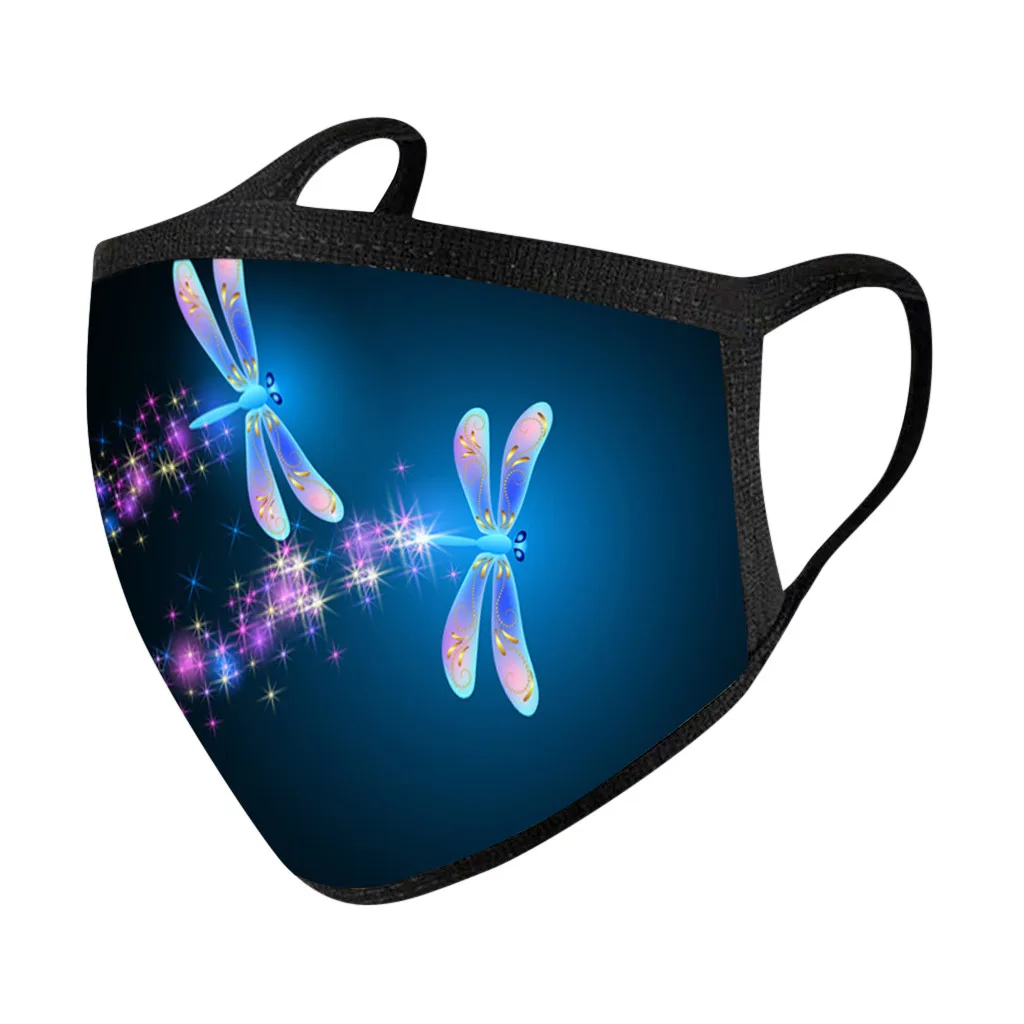 Маска для лица многоразовая и моющаяся с принтом бабочек Пылезащитная