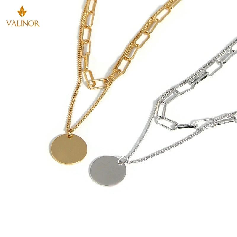 

Necklace temperament simple double layer handmade round brand necklace female clavicle necklace 925 sterling silver