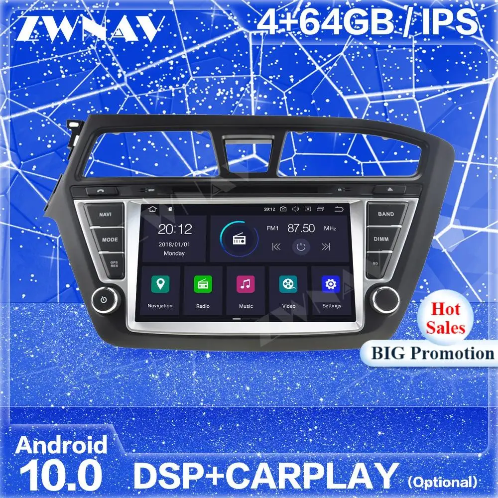 

Carplay Android 10 экран GPS-навигация для Hyundai I20 2014 2015 2016 2017 автомобильное радио аудио стерео Мультимедийный Плеер головное устройство