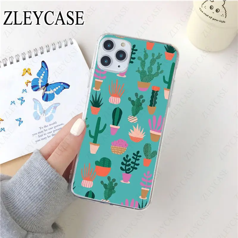 Прозрачный мягкий силиконовый чехол С КАКТУСОМ для iphone 11 11pro max 5s SE 2020 6S plus 7 8plus x xs xr