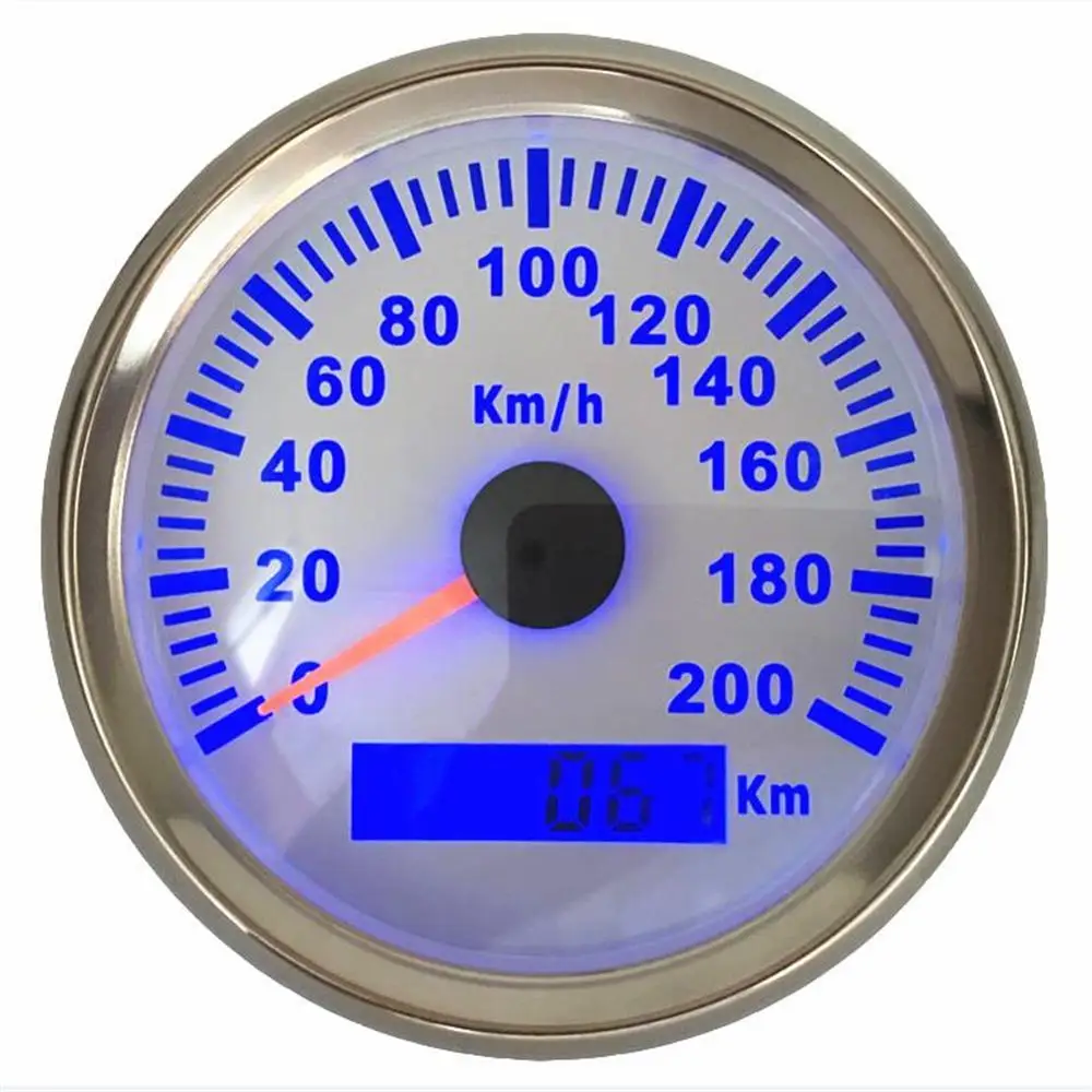 

1pc Brand New GPS Speedometer Gauges 0-200km/h 85mm Speed Indicators Waterproof LCD Speed Gauges with Blue Backlight 9-32vdc