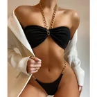 Купальник-бикини женский с лямкой на шее, пикантный черный купальник с цепочкой, пляжная одежда, лето 2021