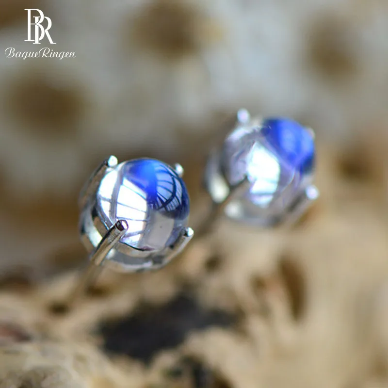Bague Ringen модные серебряные 925 серьги-гвоздики с 6-11 мм круглыми лунными камнями серьги-гвоздики для женщин подарок на свадьбу
