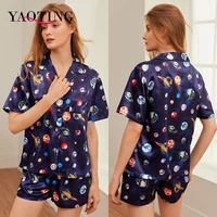 yaoting satin pajamas set woman 2 pieces nighty for ladies sexy sleepwear for sleeping in summer