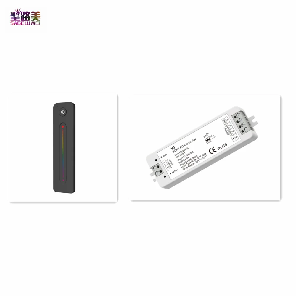 

DC12-24V V3 RGB/CCT/Диммируемый 3-канальный светодиодный радиочастотный контроллер, ультратонкий сенсорный пульт дистанционного управления для од...