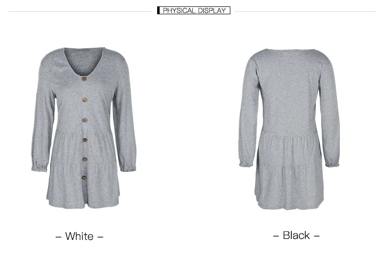 

Women V-neck Single-breasted Loose Mini Dress Autumn Long Sleeve Solid Color Casual Simple Elegant Vestidos Fashion Streetwear